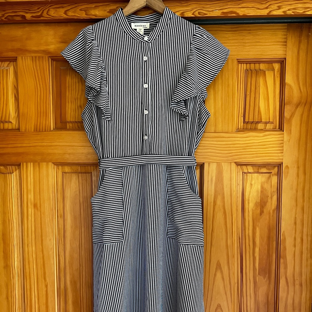 Monteau Navy and White Striped Dress